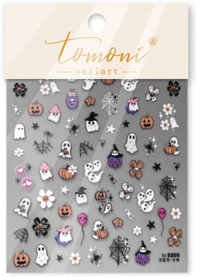 5D Halloween Nail Stickers for Nail Art,Ghost Pumpkin Halloween Nail Art Stickers 1PCS Flower Ghosts Spider Web Star 5D Embossed Holiday Nail Decals Manicure Accessories for Women DIY Decorations