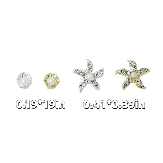 24Pcs Gold Silver 3D Mixed Color Starfish Nail Charms Alloy Summer Beach Nail Art Rhinestones Pearl Metallic Shell Nail Jewelry Ocean Theme Starfish Sea Series Nail Supplies Manicure Gems for Women