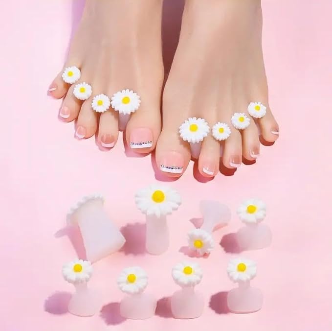 16pcs Daisy Toe Separators, Silicone for Pedicure Nail Polish Gel Foot Toe Spacers, Pedicures Nail Art Tools(8pcs White Daisy +8pcs Yellow Daisy)