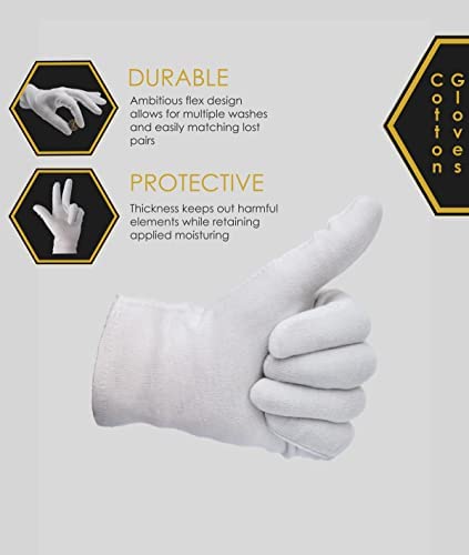 20 Pcs White Cotton Gloves for Eczema, Dry Hands, Moisturizing, Inspection, Coin Handling and Jewelry