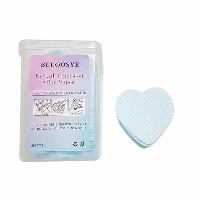 Lint Free Nail Wipes, 400pcs Eyelash Extension Glue Wipes,Super Absorbent Soft Non-woven Fabric Heart Shaped Nail Remover Wipes for Lash Extension Supplies & Nail Polish Bottle(Blue)
