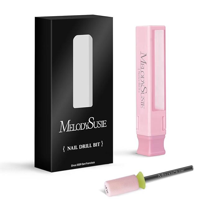 MelodySusie Ceramic Nail Drill Bits, 3/32'' Chamfer Flat Top Large Barrel Bits, Fast Remove Acrylic or Hard Gel, Nail Tool for Manicure Pedicure, Salon Home, Professional or Beginner, Pink, Extra Fine