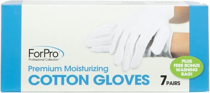 ForPro Professional Collection Premium Cotton Gloves, 7 Pairs White for Moisturizing Hands Overnight, Inspection Cloth Quality, Eczema Dry Sensitive Skin Spa Therapy, Elastic Wristband