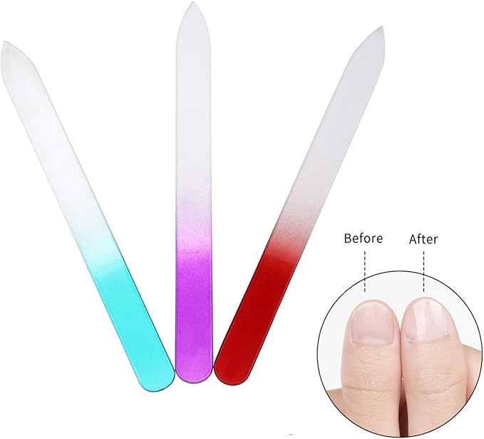 12 Pack Glass Nail Files with Case Crystal Glass Fingernail Files Double Sided Glass Nail File Mixed Color Manicure Set