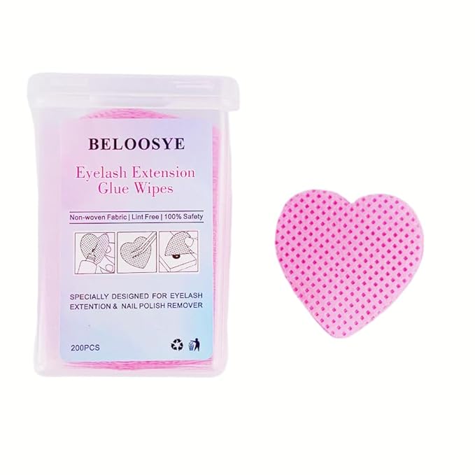 Lint Free Nail Wipes, 400pcs Eyelash Extension Glue Wipes,Super Absorbent Soft Non-woven Fabric Heart Shaped Nail Remover Wipes for Lash Extension Supplies & Nail Polish Bottle(Dark Pink)