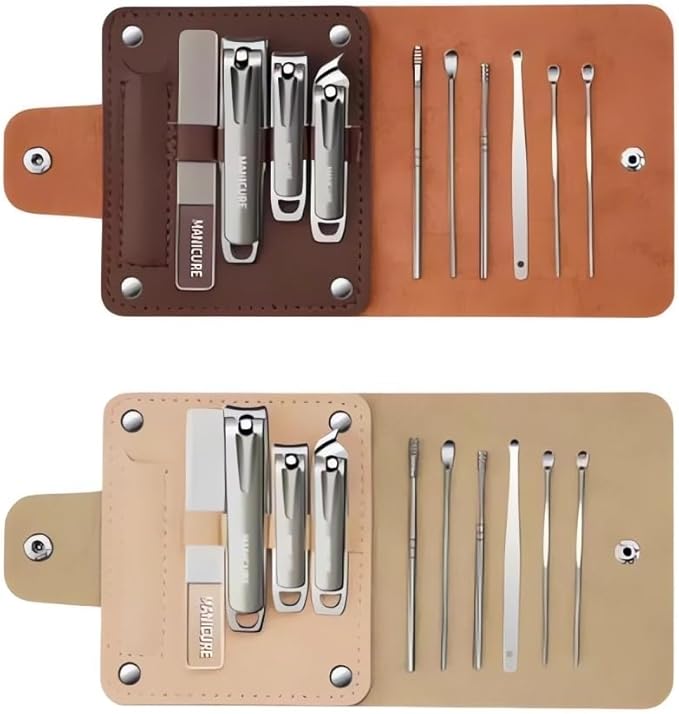Manicure Set Nail Clippers,10-Piece Professional Nail Care Kit with Leather Case, Stainless Steel Manicure and Pedicure Tools (Yellow)