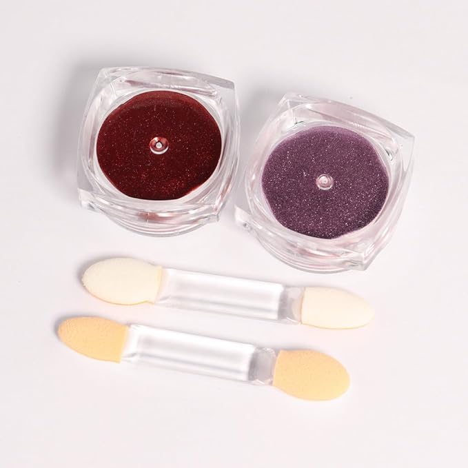 evpct 2Pcs Red Rose Gold Metallic Mirror Effect Chrome Nail Powder Kit for Nails Polish Rainbow Holographic Iridescent Chameleon Neon Nail Pigment Mirror Chrome Nail Powder for Gel Nails Glitter