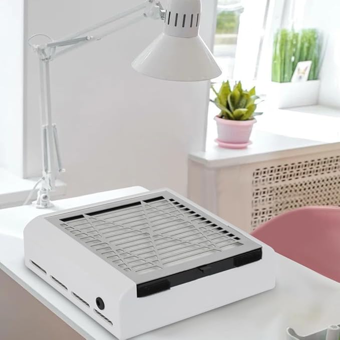 CoFashion Nail Dust Collector for Nails Dust Remove, Nail Acrylic Dust Collector Powerful Nail Duster Collector, One-Button Control Nail Duster Collector Filter White Manicure Vacuum with a Brush