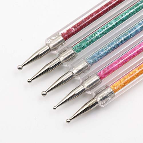 Pack of 5 Nail Art Brushes, Double-ended Nail Dotting Pen Liner Brush Nail Art Point Drill Drawing Tools Set