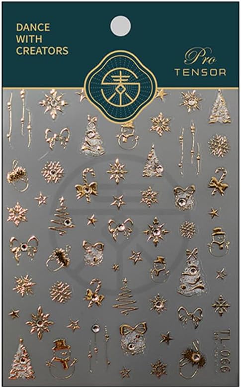 Christmas Nail Art Stickers - 5D Embossed Gold, Xmas Tree, Reindeer, Bow Star Design, Self-Adhesive Rhinestone Nail Supplies for Winter Holiday