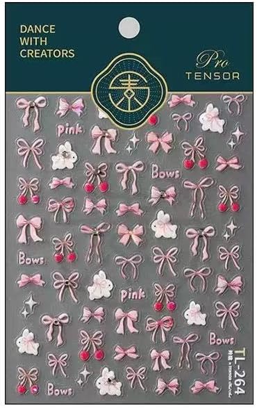 2 Sheets Bow Nail Art Stickers Glitter Pink Blue Bows Nail Art Decals 3D Self-Adhesive Cute Bow Nails Sticker Acrylic DIY Decoration Supplies Charms for Women and Girls