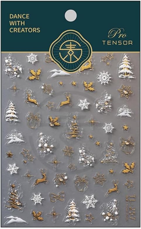 Christmas Nail Sticker 5D Embossed Gold Reindeer Nail Decals with Xmas Tree Snowflake Design Self Adhesive Nail Decals Winter Nail Art for Women Girls Manicure DIY Nails Supplies