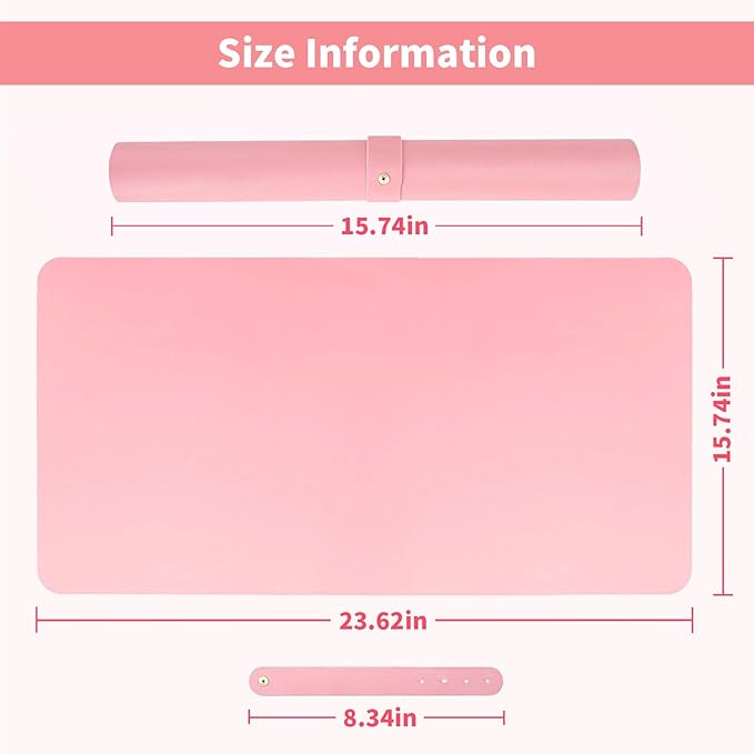Double-sided Nail Table Mat for Nail tech - Soft Microfiber PU Leather Nail Desk Mat - Foldable Nail Art Table Mat Acetone Resistant for Nails Salon Home (Pink & White) (Mat Only)