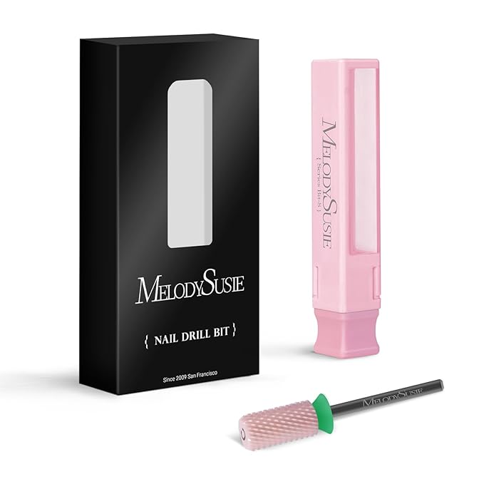 MelodySusie Ceramic Nail Drill Bits, 3/32'' Chamfer Flat Top Large Barrel Bits, Fast Remove Acrylic or Hard Gel, Nail Tool for Manicure Pedicure, Salon Home, Professional or Beginner, Pink, Coarse