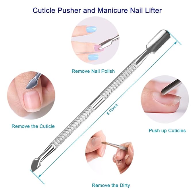 Cuticle Pusher and Cutter, 2PCS Professional Cuticle Remover Tool, Premium Stainless Steel Durable Manicure Kit for Women, Fingernails and Toenails
