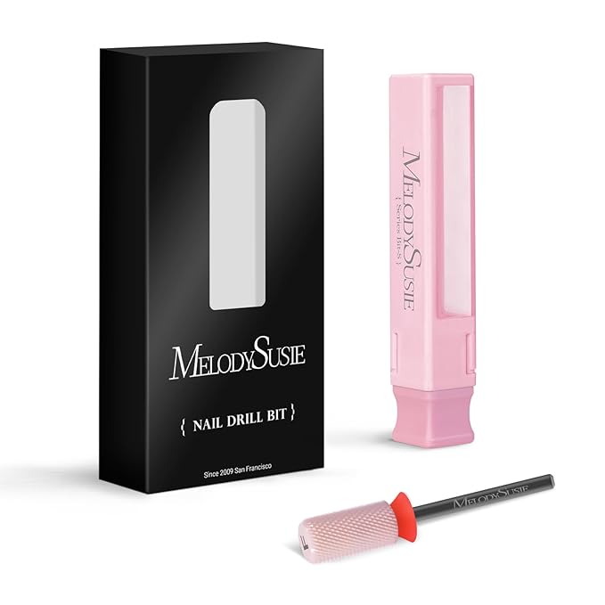 MelodySusie Ceramic Nail Drill Bits, 3/32'' Chamfer Flat Top Large Barrel Bits, Fast Remove Acrylic or Hard Gel, Nail Tool for Manicure Pedicure, Salon Home, Professional or Beginner, Pink, Fine