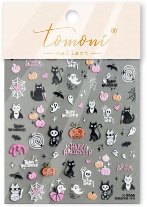 5D Embossed Goth Nail Art Stickers for Nail Art Self-Adhesive Halloween Ghost Nail Stickers Spider Web Pumpkin Bloody Cat Designs Nail Art Supplies Horror Nail Decals for Women Acrylic Manicure Salon