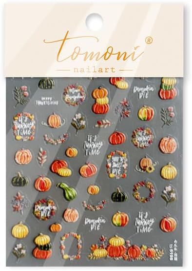1 Sheet Fall Nail Stickers 5D Embossed Maple Leaves Nail Stickers for Nails Thanksgiving Day Pumpkin Nail Decals Fall Leaf Garland Nails Supplies Autumn Leaves Pumpkin Design Sticker for Women