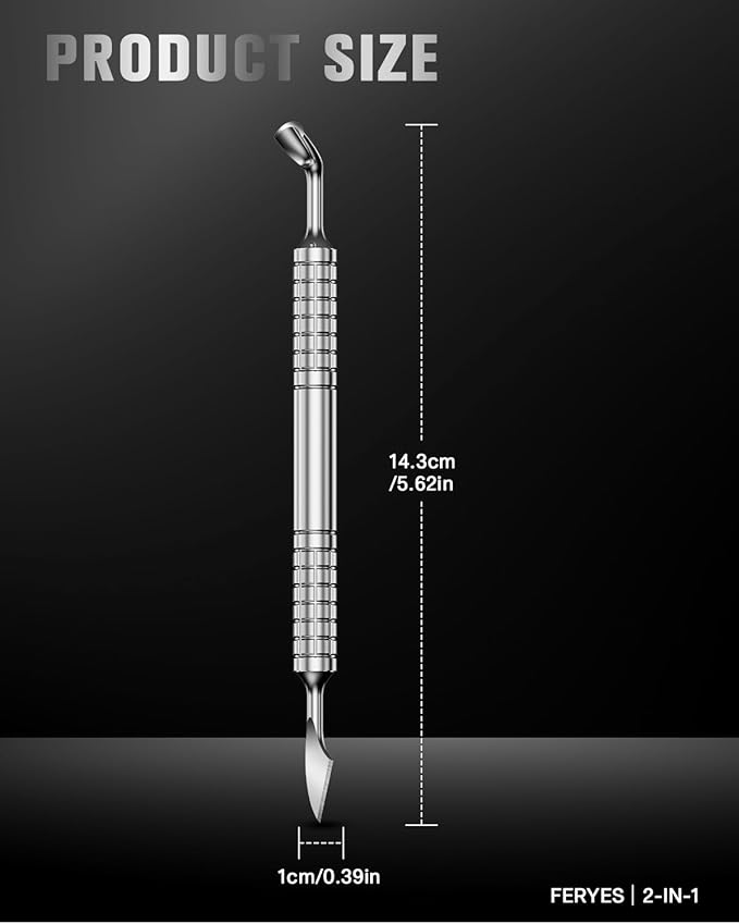 2025 Upgraded Dual-Head Cuticle Pusher Tool - Horseshoe shape & Chisel Edge Stainless Steel Remover Tool with Anti-Slip Wide Handle for Salon & Home Nail Care