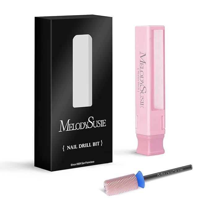 MelodySusie Ceramic Nail Drill Bits, 3/32'' Chamfer Flat Top Large Barrel Bits, Fast Remove Acrylic or Hard Gel, Nail Tool for Manicure Pedicure, Salon Home, Professional or Beginner, Pink, Medium