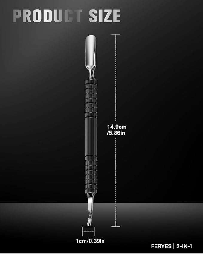 FERYES Cuticle Pusher with Fork, 2-in-1 Cuticle Remover Tool, Upgraded Stainless Steel Cuticle Trimmer Nail Care Tool for Manicures- Black(5.8 Inches)