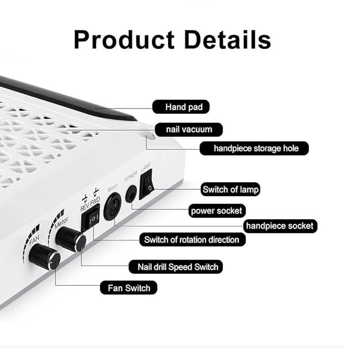 80W 4 in 1 Powerful Electric Suction Nail Dust Cleaner Machine Nail Dust Collector for Salon Home Use Manicure, White, 202406211f