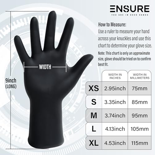 Ensure Black Nitrile Gloves Low Dermatitis 7 Mil, Heavy Duty, Puncture & Chemical Resistant, Disposable, Exam Gloves