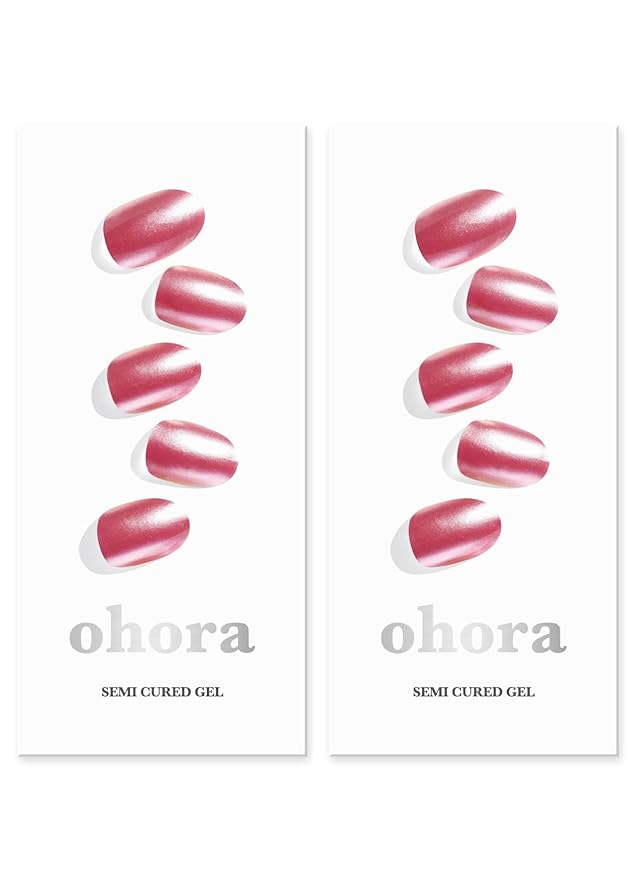 ohora Semi Cured Gel Nail Strips (N Pink Chrome 2 Units) - Works with Any Lamps, Salon-Quality, Long Lasting, Easy to Apply & Remove - Includes 2 Prep Pads, Nail File & Wooden Stick