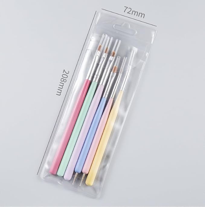 Nail Art Brushes 6Pcs - Painting, Liner, Dotting Pens for Salon