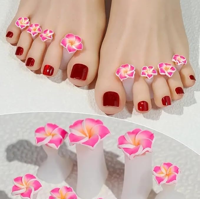 16pcs Toe Separators for Nail Polish, Toe Spacers for Feet Apply Nail Polish During Pedicure(8pcs Black Flower+8pcs Pink Flower)