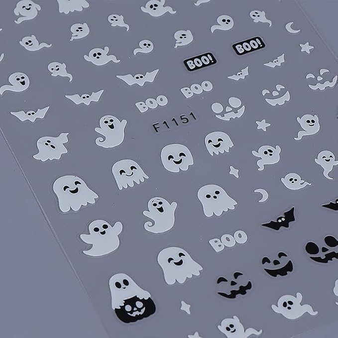 Halloween Nail Art Stickers Decals 3D Self-Adhesive Cute Luminous Ghost Nail Stickers 6 Sheets Glow in The Dark Ghost Bat Nail Decals Supplies Halloween Stickers for Women DIY Manicure Decorations