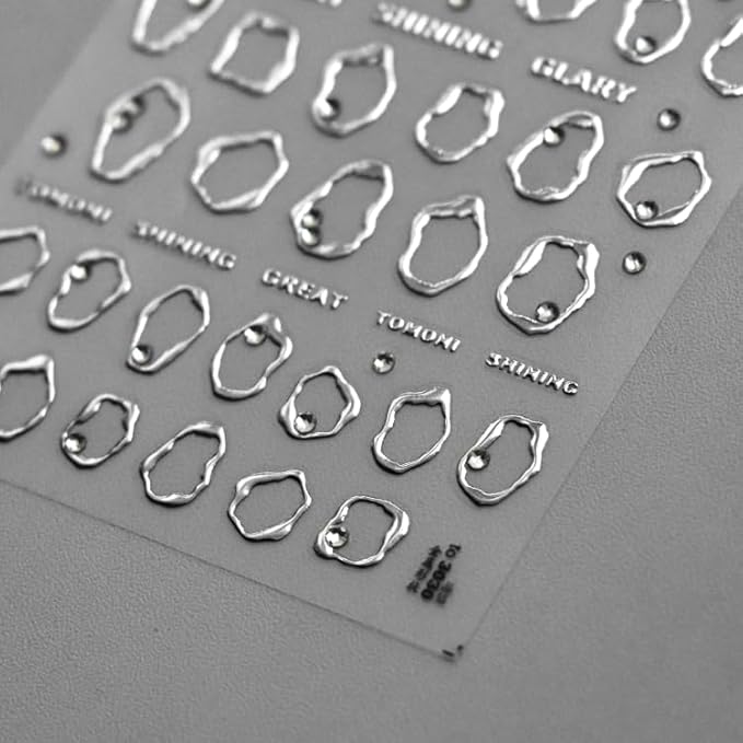 Silver Gold Nail Art Stickers Decals 5D Embossed Self Adhesive Nail Decals for Nail Art Silver Gold Irregularity Nail Stickers for Women Gold Nail Art Design for DIY Manicure Decoration