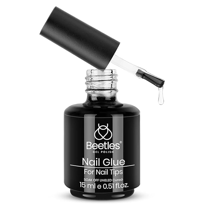 beetles Gel Polish 9 in 1 Nail Glue with New Formula, 0.5 Fl Oz Super Strong Brush in Nail Gel Glue for False Nails Tips, Rhinestone, Base Gel, Blooming Nail Gel, U V Light Required
