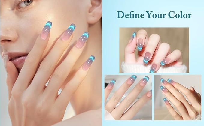 Cat Eye Gel Nail Polish with Magnet Stick, 15ml Glitter Holographic Nail Polish, Magnetic Effect Gel for Home DIY Manicure Nail Art, Blue Tears