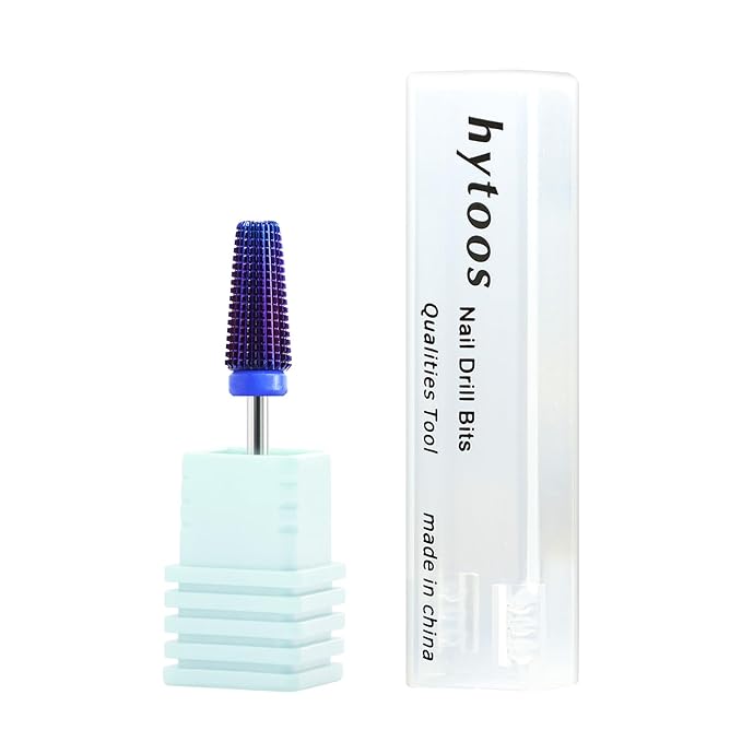 Purple 5 in 1 Nail Drill Bit, 15mm Tapered Carbide Nail Bits, Professional Straight Cut Drill Bits for Nails, 3/32" Two-way, Electric Manicure Gel Polish Acrylic Powder Removal Tool, Medium