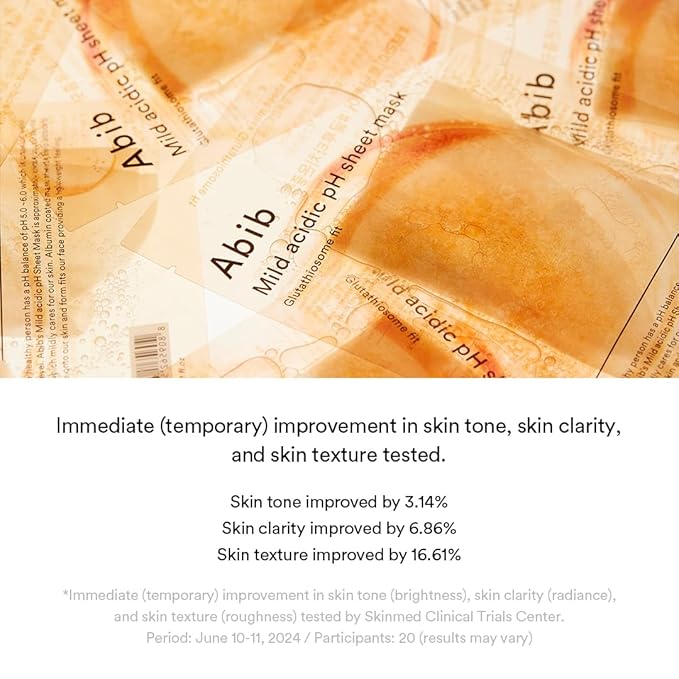 Abib Mild acidic pH sheet mask Glutathiosome fit (10 Sheets) | Face Mask for Glass Glow Skin, Glutathione and Niacinamide, Improves Dark Spots & Revitalize Dull Skin, Korean Skin Care