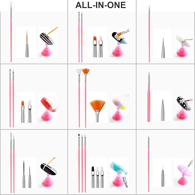Nail Stamper Nail Art Brushes, French Tip Nail Stamp Clear Nail Art Stamper Jelly with Scraper, 15pcs Nail Pen Brushes, Soft Silicone Stamper Printer DIY French Tip Nail Stamping Manicure Tool