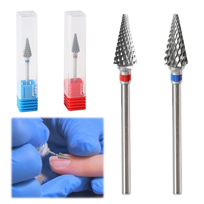 3/32" 5 in 1 Professional Carbide Nail Drill Bits Sets, 2 Pack Tungsten Safety Drill Bits Tech, Cuticle Bit Fast Remove for Manicurist Nail Salon Manicure Pedicure Gel Polishing (Pointed Head)
