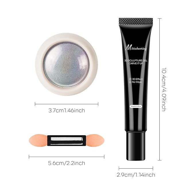 6PCS Chrome Nail Powder with 15ml 3D Nail Gel, Gold Sliver Holographic Aurora Iridescent Rubbing Dust, Metallic Mirror Pigment Powder and Non-Sticky Sculpting Gel for DIY Nails Designs-B