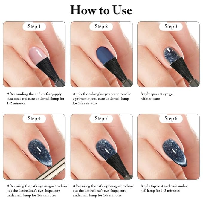 Cat Eye Gel Nail Polish Set with Rhinestone -15ml, Magnetic Wand Included, 28 Days Long-Lasting, Luxe Luster