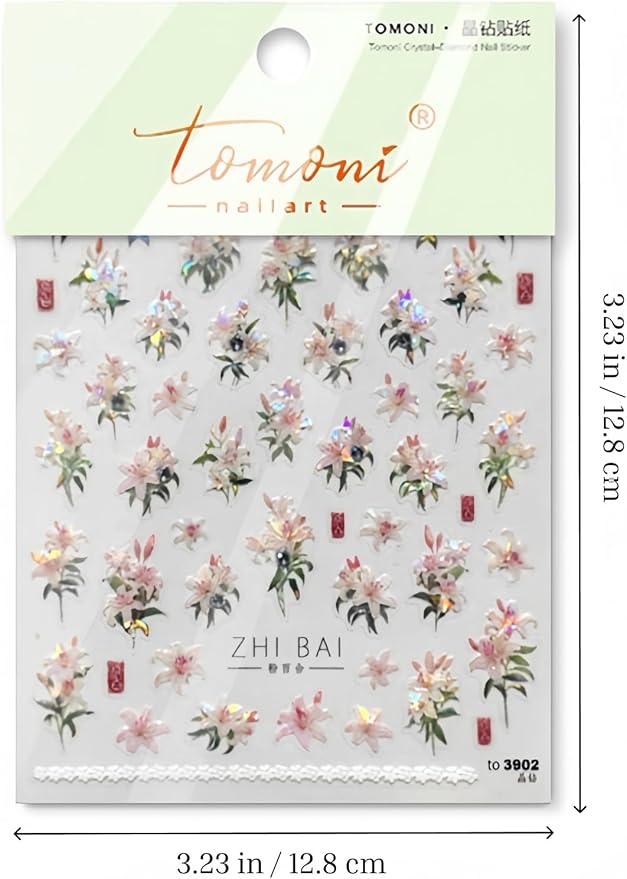 Pink Lily Nail Stickers 5D Embossed – Premium Salon-Quality Nail Charm Accessories, Easy Application & Self-Adhesive Pearl Floral Blossom Decal for DIY Manicure, Nail Art, Press on, Home or Salon Use