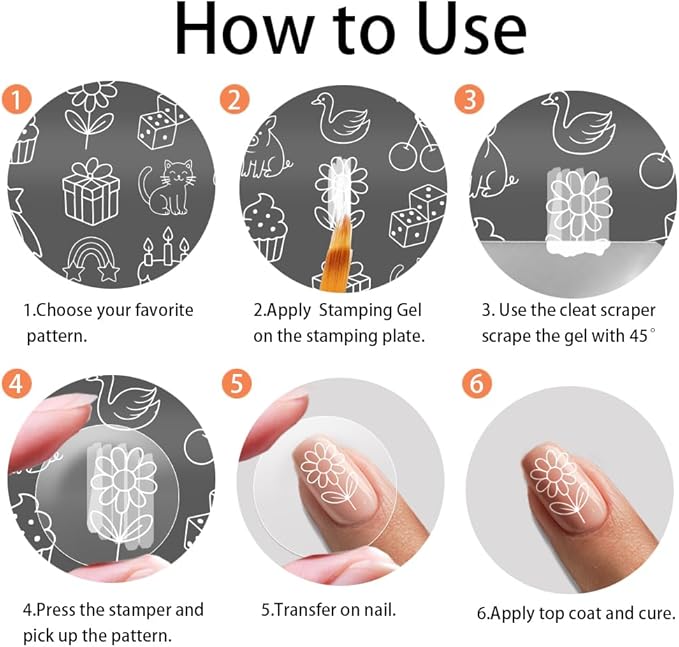 PH PandaHall 3pcs Cute Animals Nail Stamping Plates Flower Fruit Nails Art Templates Dessert Cake Nails Image Plates Cartoon Pattern Manicures Art Stencils for Women Manicures Salon Design Printing