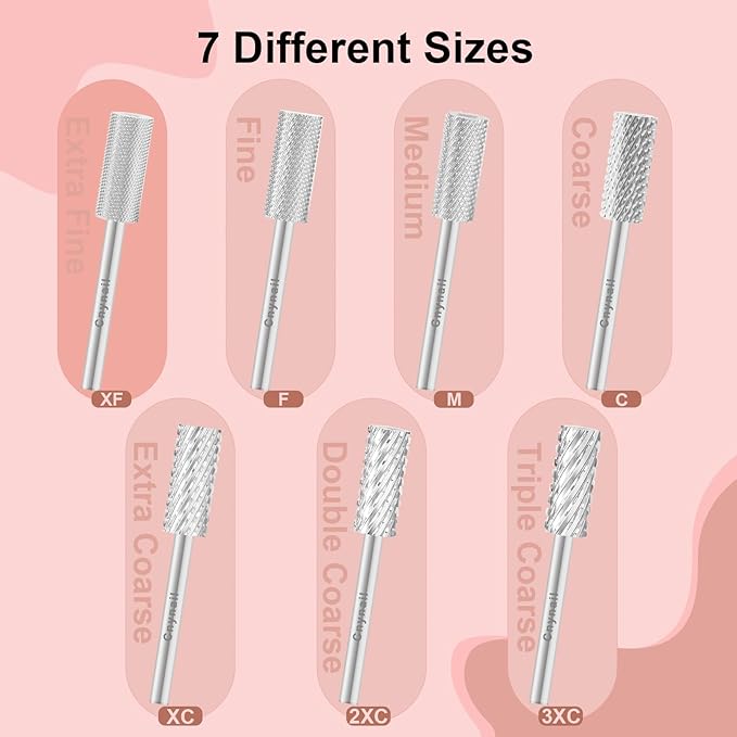 3/32" 5.35MM Small Barrel Flat Top Bit Tungsten Carbide Nail Drill Bit Safety Bit for Gel & Acrylic Removal, 2-Way Rotating Efile Tip, Salon Electric File Accessory (XF Grit, Silver)