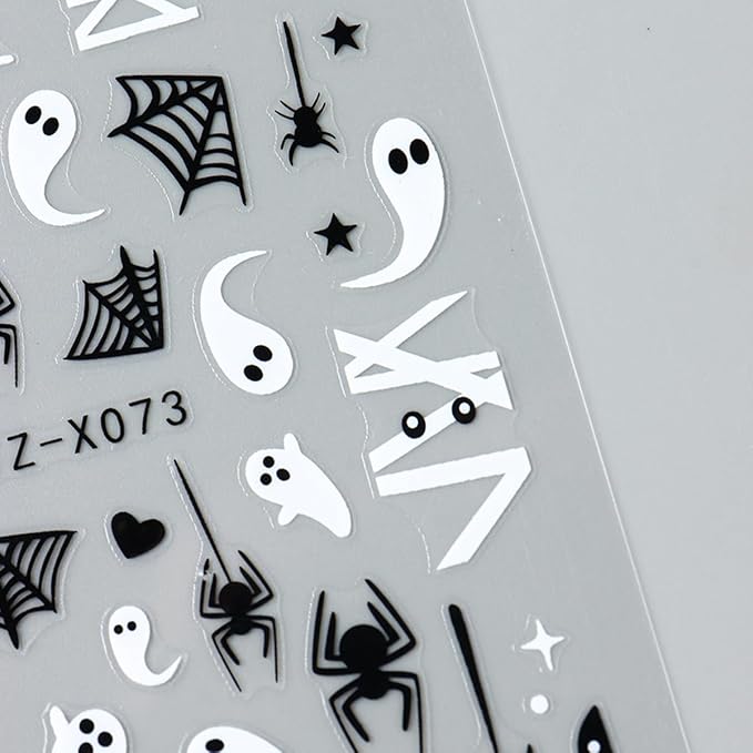 Halloween Nail Art Stickers Decals 3D Ghost Spider Web Nail Stickers 6PCS Cute Ghost Love Heart Spider Web Bandage Eye Ball Halloween Nails Design Adhesive Stickers for Women DIY Nail Art Decorations