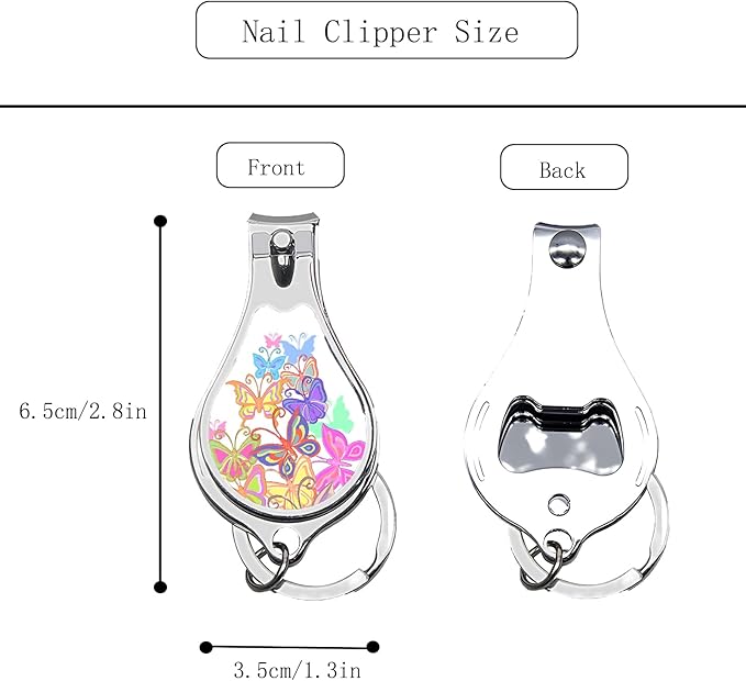 Toenail Clippers for Men 2 Pack Nail Clipper Set with Key Chain Cute Nail Cutter with Jar Opener for Dorm Room Essentials,Kitchen Gadgets,Golf Accessories(Color Butterfly)