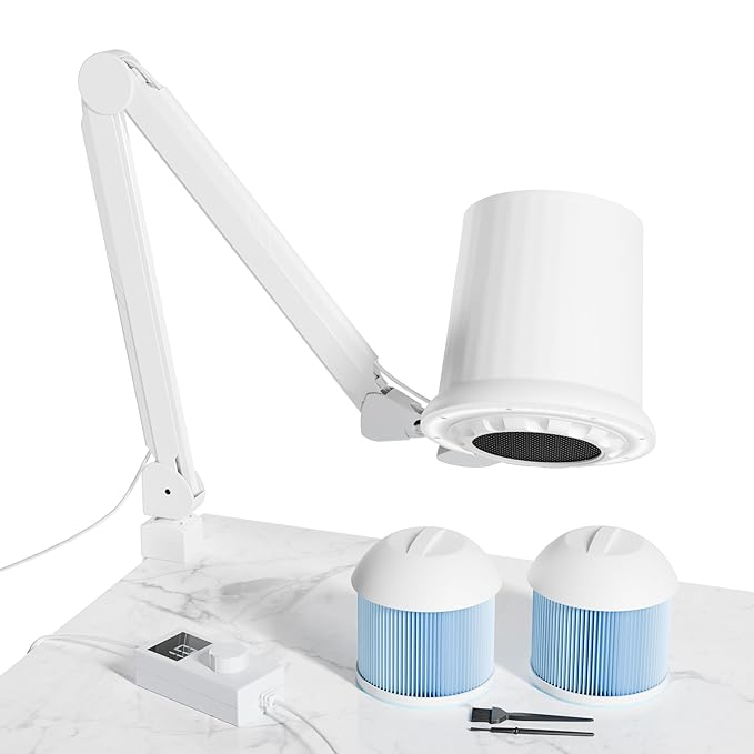 80W Industrial Nail Dust Collector, Adjustable 5000Pa Suction&3000lm Light,Comes With Two Replacement Filter And Universal Table Mount clamp, Low Noise Vacuum Fan for Polishing &Salon. (3000PA)