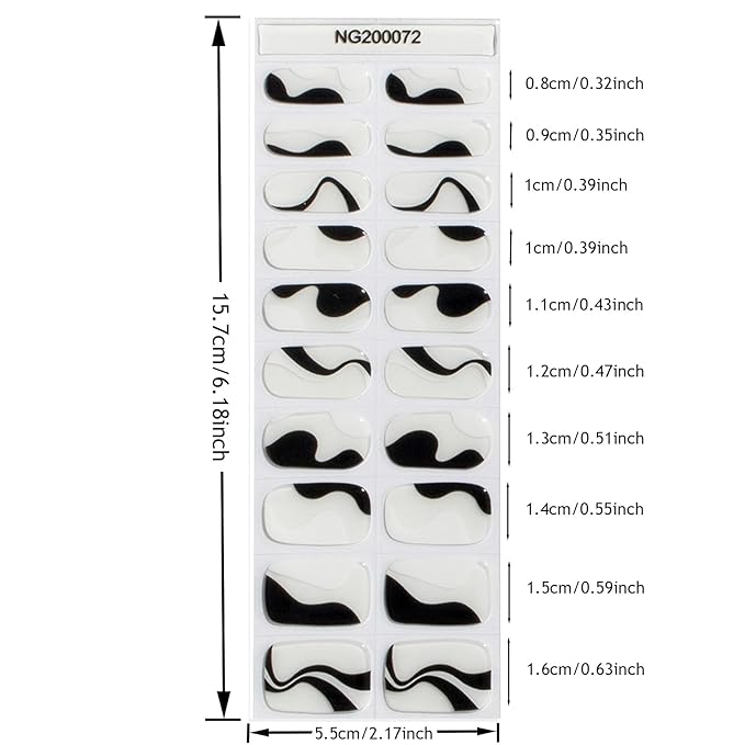 MOMSON Semi Cured Gel Nail Strips - 20 Real Gel Nail Polish Stickers/Full Nail Wraps - Art Manicure Kits for DIY at Home, Salon-Quality, Easy to Apply & Remove (Transparent, White & Black)