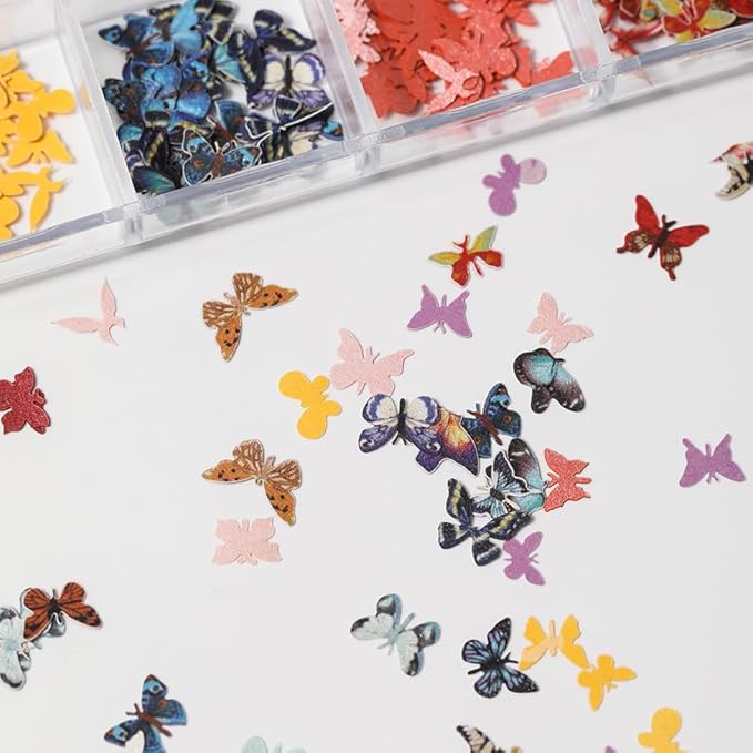 600Pcs 3D Flower Nail Art Charms Sequins Decals Colorful Mixed Butterfly Design Slice Nail Flowers Ultra Wood Pulp Flakes Sequins 2