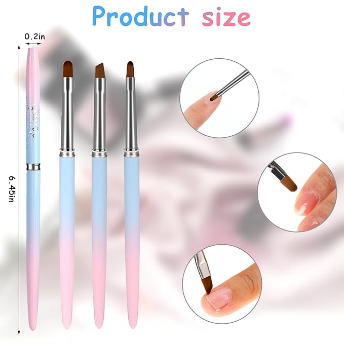 3Pcs Nail Polish Clean Up Brush Set, Round&Angled Manicure Nail Brushes for Cleaning Nail Art Polish Remover Brush Professional Nail Detail Brush Nail Painting Tool for Nail Art Design