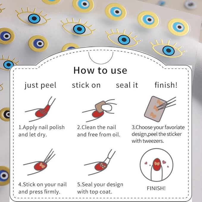 3 Sheets Evil Eye Gold Nail Stickers for Nail Art, 3D Self-Adhesive Star Eye Sun Snake Nail Decals, Nail Supplies Nail Art Design Accessories for Women and Girls Manicure DIY Decoration